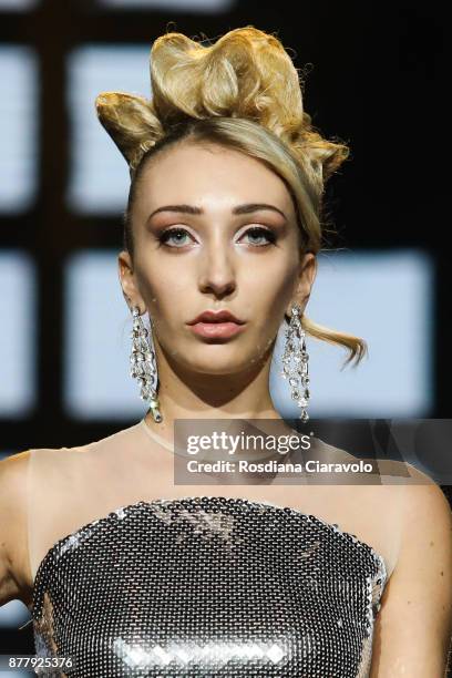 Model is seen during the Balmain Paris Hair Couture - Embracing Diveristy by Antonino Tarantino and Nunzio Di Lauro show at On Hair By Cosmoprof...