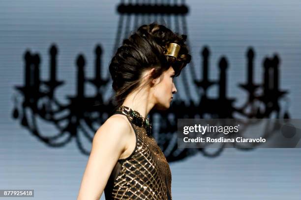 Model is seen during the Balmain Paris Hair Couture - Embracing Diveristy by Antonino Tarantino and Nunzio Di Lauro show at On Hair By Cosmoprof...