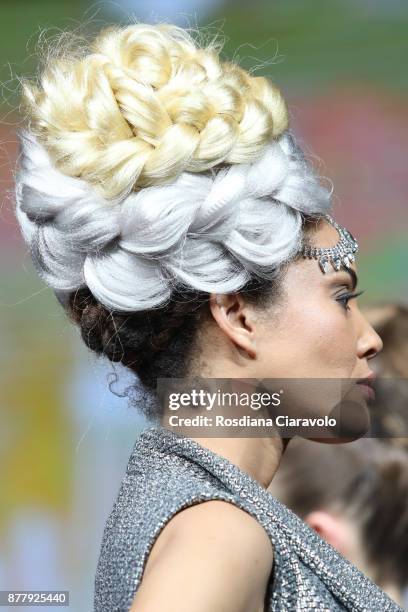 Model is seen during the Balmain Paris Hair Couture - Embracing Diveristy by Antonino Tarantino and Nunzio Di Lauro show at On Hair By Cosmoprof...