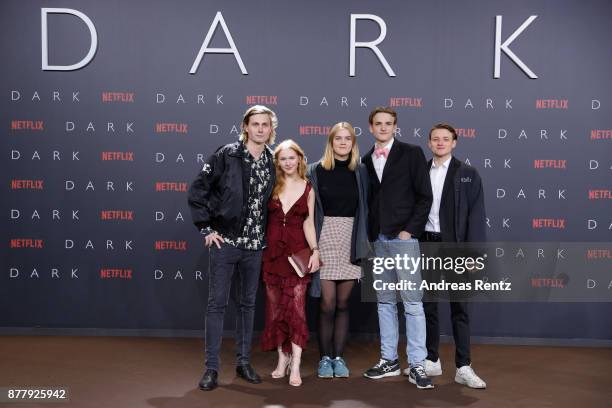 Moritz Jahn, Gina Alice Stiebitz, Nele Trebs, Ludger Boekelmann and Paul Lux attends the premiere of the first German Netflix series 'Dark' at Zoo...