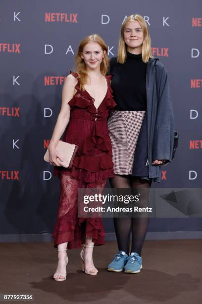 Gina Alice Stiebitz and Nele Trebs attend the premiere of the first German Netflix series 'Dark' at Zoo Palast on November 20, 2017 in Berlin,...