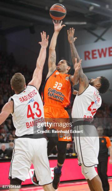 Erick Green, #32 of Valencia Basket competes with Bryce Taylor, #44 of Brose Bamberg in action during the 2017/2018 Turkish Airlines EuroLeague...