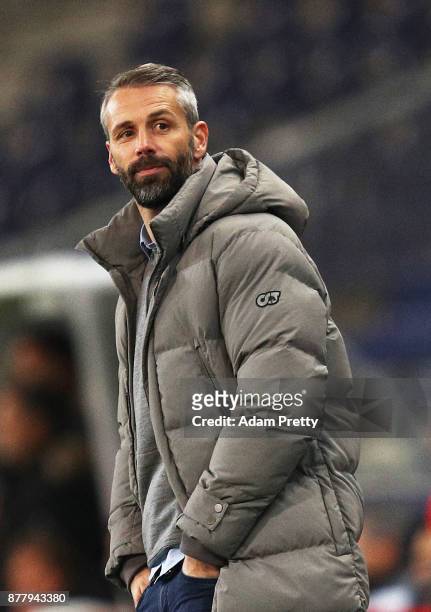 Marco Rose head coach of Red Bull Salzburg is happy during the UEFA Europa League group I match between FC Salzburg and Vitoria Guimaraes at Red Bull...