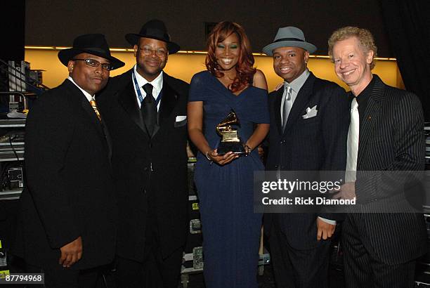 Yolanda Adams with Terry Lewis, Jimmy Jam, James Q. Wright, winners of Best Gospel Song, and Terry Lickona of NARAS **EXCLUSIVE**