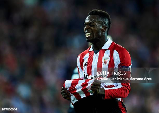 Inaki Willams of Athletic Bilbao reacts during the UEFA Europa League group J match between Athletic Bilbao and Hertha BSC at San Mames Stadium on...