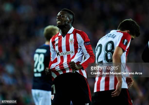 Inaki Willams of Athletic Bilbao reacts during the UEFA Europa League group J match between Athletic Bilbao and Hertha BSC at San Mames Stadium on...