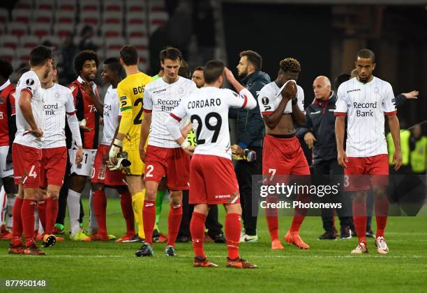 Aaron Leya Iseka forward of SV Zulte Waregem disappointed after loosing the game during the UEFA Europa League, Group K stage match between SV Zulte...