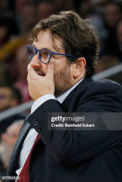Andrea Trincheri, Head Coach of Brose Bamberg in action during the 2017/2018 Turkish Airlines EuroLeague Regular Season Round 9 game between Brose...