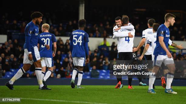 Bryan Cristante of Atalanta celebrates after scoring his sides first goal during the UEFA Europa League group E match between Everton FC and Atalanta...
