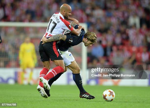 Mikel Rico of Athletic Bilbao and Alexander Esswein of Hertha BSC during the game between Athletic Bilbao and Hertha BSC at San Mames Stadium on...