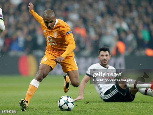 Yacine Brahimi of FC Porto, Tolgay Arslan of Besiktas during the UEFA Champions League match between Besiktas v FC Porto at the Vodafone Park on...