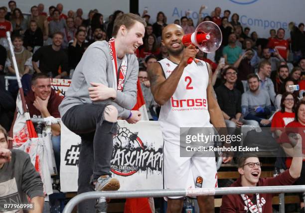 Ricky Hickman, #2 of Brose Bamberg in action after the 2017/2018 Turkish Airlines EuroLeague Regular Season Round 9 game between Brose Bamberg and...