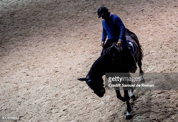 Soldier of the Spanish royal guard during the opening exhibition during Madrid Horse Week 2017 on November 23, 2017 in Madrid, Spain.