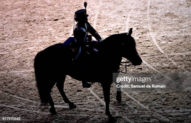 Soldier of the Spanish royal guard during the opening exhibition during Madrid Horse Week 2017 on November 23, 2017 in Madrid, Spain.