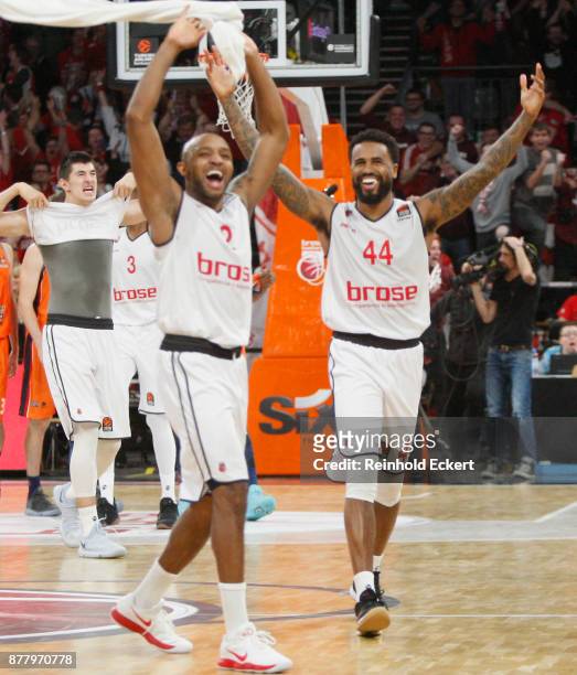 Bryce Taylor, #44 and Ricky Hickman, #2 of Brose Bamberg in action during the 2017/2018 Turkish Airlines EuroLeague Regular Season Round 9 game...