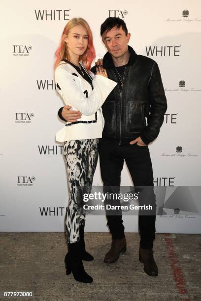 Mary Charteris and Robbie Furze attend the WHITE cocktail party hosted by Italian Trade Agency at Ambika P3 on November 23, 2017 in London, England.