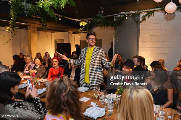 Henry Holland speaks at an intimate dinner hosted by Henry Holland and Andrew Nugent to celebrate the House of Holland Resort 18 collection and Bird...