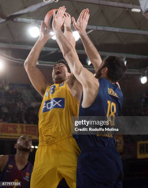 Itay Segev, #18 of Maccabi Fox Tel Aviv in action during the 2017/2018 Turkish Airlines EuroLeague Regular Season Round 9 game between FC Barcelona...