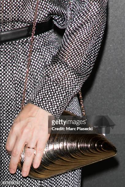 Fashion designer Vanessa Seward, handbag detail, attends the 'Vogue Fashion Festival' opening dinner on November 23, 2017 in Paris, France.