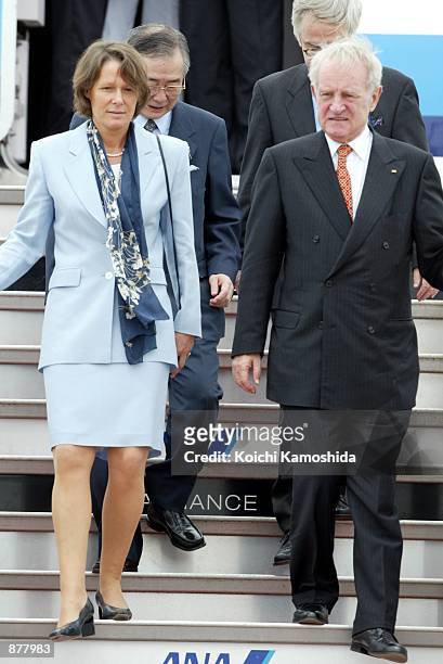 German President Johannes Rau and his wife Christina arrive June 30, 2002 at Haneda Airport in Tokyo, Japan. They will attend the World Cup final to...