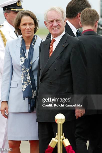 German President Johannes Rau and his wife Christina arrive June 30, 2002 at Haneda Airport in Tokyo, Japan. They will attend the World Cup final to...