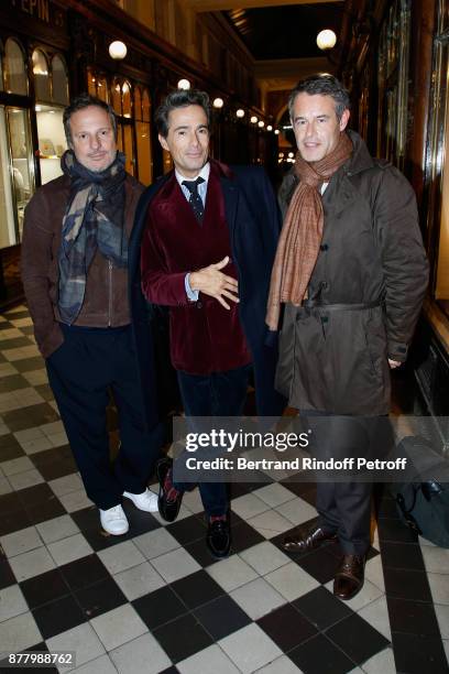 Olivier Bialobos, Vincent Darre and Philippe Mugnier attend the Ligne Blanche Boutique Opening at Galerie Vero-Dodat on November 23, 2017 in Paris,...