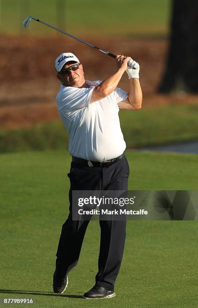 Peter O Malley of Australia hits an approach shot on the 12th hole during day two of the 2017 Australian Golf Open at the Australian Golf Club on...