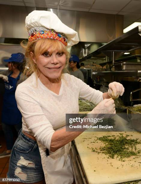 Charo volunteers for Thanksgiving Day at Project Angel Food on November 23, 2017 in Los Angeles, California.