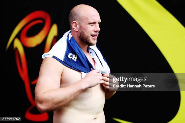 Chris Hill arrives for the England Rugby League World Cup Semi Final Captain's Run at Mt Smart Stadium on November 24, 2017 in Auckland, New Zealand.