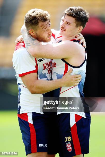 Elliott Whitehead and John Bateman during the England Rugby League World Cup Semi Final Captain's Run at Mt Smart Stadium on November 24, 2017 in...