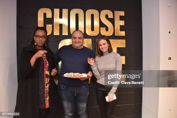 Nimco Ali, Imad Alarnas and Camilla Thurlow attend the launch of the Help Refugees 'Choose Love' pop-up shop on November 23, 2017 in London, England.