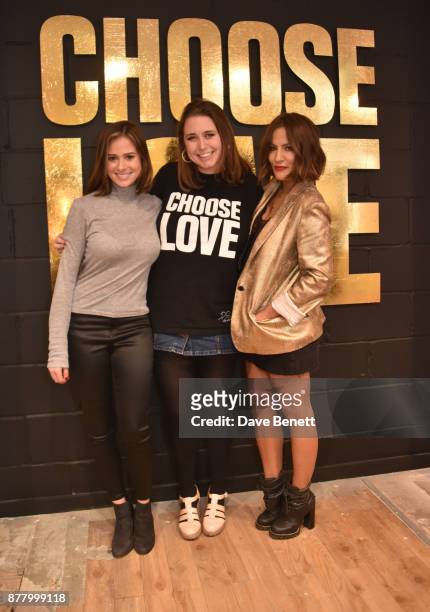 Camilla Thurlow, Josie Naughton and Caroline Flack attend the launch of the Help Refugees 'Choose Love' pop-up shop on November 23, 2017 in London,...
