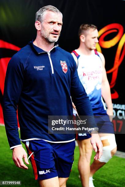 Assistant coach Jamie Peacock arrives for the England Rugby League World Cup Semi Final Captain's Run at Mt Smart Stadium on November 24, 2017 in...