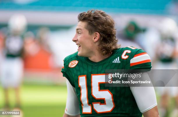 University of Miami Hurricanes Kicker Michael Badgley smiles on the field before the start of the college football game between the Virginia...