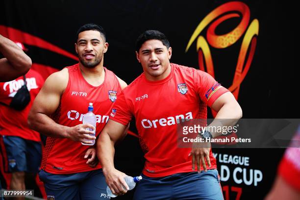 Jason Taumalolo arrives for the Tonga Rugby League World Cup Semi Final Captain's Run at Mt Smart Stadium on November 24, 2017 in Auckland, New...