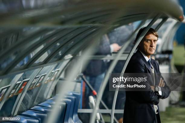 Zenit Saint Petersburg head coach Roberto Mancini looks on before the UEFA Europa League Group L match between FC Zenit St. Petersburg and FK Vardar...