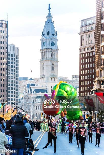 Very Hungry Caterpillar balloon during the 98th Annual 6abc/Dunkin' Donuts Thanksgiving Day Parade on November 23, 2017 in Philadelphia, Pennsylvania.