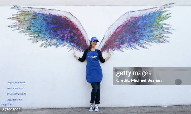 Sara Rue volunteers for Thanksgiving Day at Project Angel Food on November 23, 2017 in Los Angeles, California.