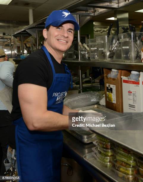 Hal Sparks volunteers for Thanksgiving Day at Project Angel Food on November 23, 2017 in Los Angeles, California.