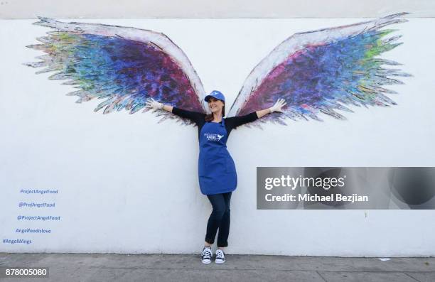 Sara Rue volunteers for Thanksgiving Day at Project Angel Food on November 23, 2017 in Los Angeles, California.