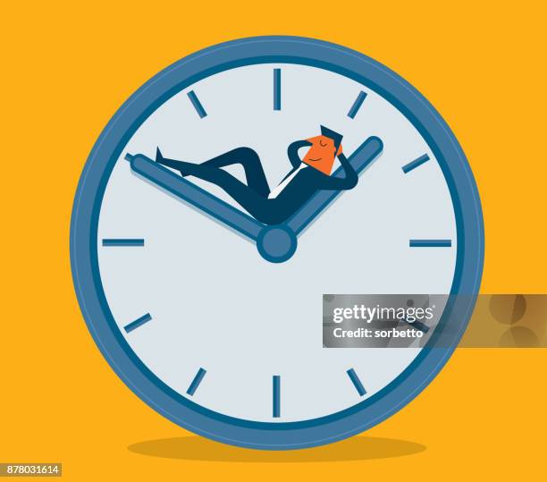 businessman sleeping on clock - clock hand stock illustrations