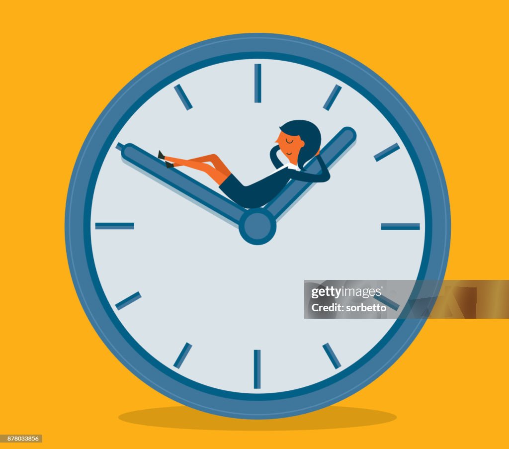 Businesswoman sleeping on clock