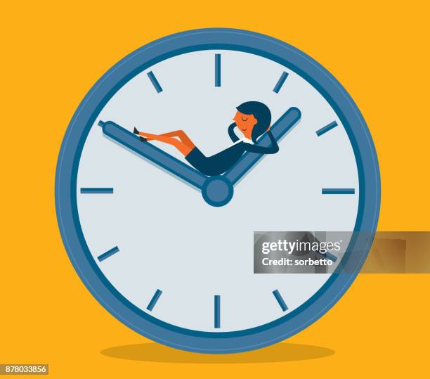 businesswoman sleeping on clock - the hour stock illustrations