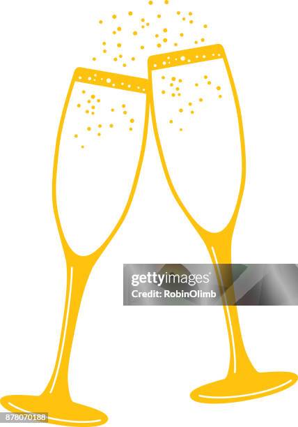 two gold champagne glasses with bubbles - wineglass stock illustrations