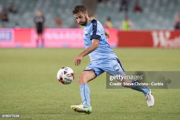 Michael Zullo controls the ball during the FFA Cup Final match between Sydney FC and Adelaide United at Allianz Stadium on November 21, 2017 in...