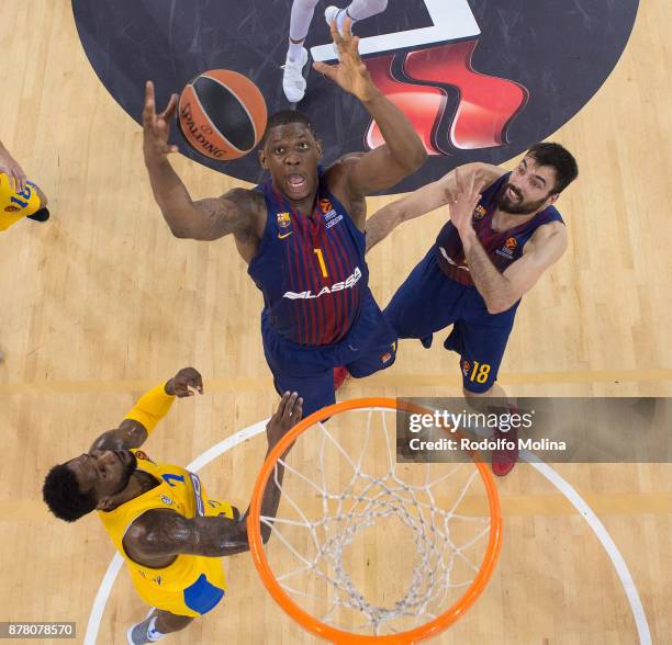 Kevin Seraphine, #1 of FC Barcelona Lassa in action during the 2017/2018 Turkish Airlines EuroLeague Regular Season Round 9 game between FC Barcelona...