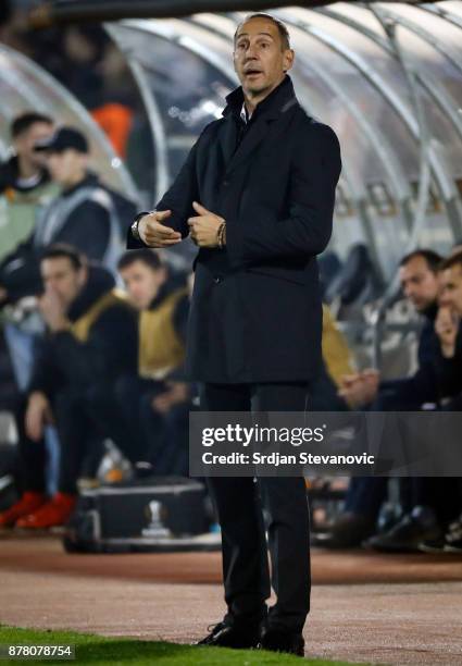 Head coach Adi Hutter of Young Boys looks on during the UEFA Europa League group B match between Partizan and BSC Young Boys at Stadium Partizan on...