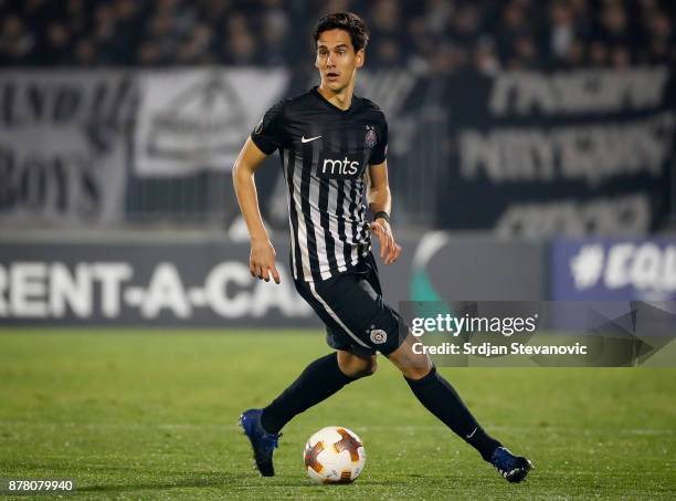 Marko Jevtovic of Partizan in action during the UEFA Europa League group B match between Partizan and BSC Young Boys at Stadium Partizan on November...