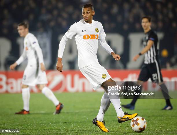 Djibril Sow of Young Boys in action during the UEFA Europa League group B match between Partizan and BSC Young Boys at Stadium Partizan on November...