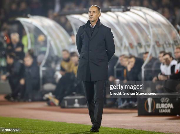 Head coach Adi Hutter of Young Boys looks on during the UEFA Europa League group B match between Partizan and BSC Young Boys at Stadium Partizan on...